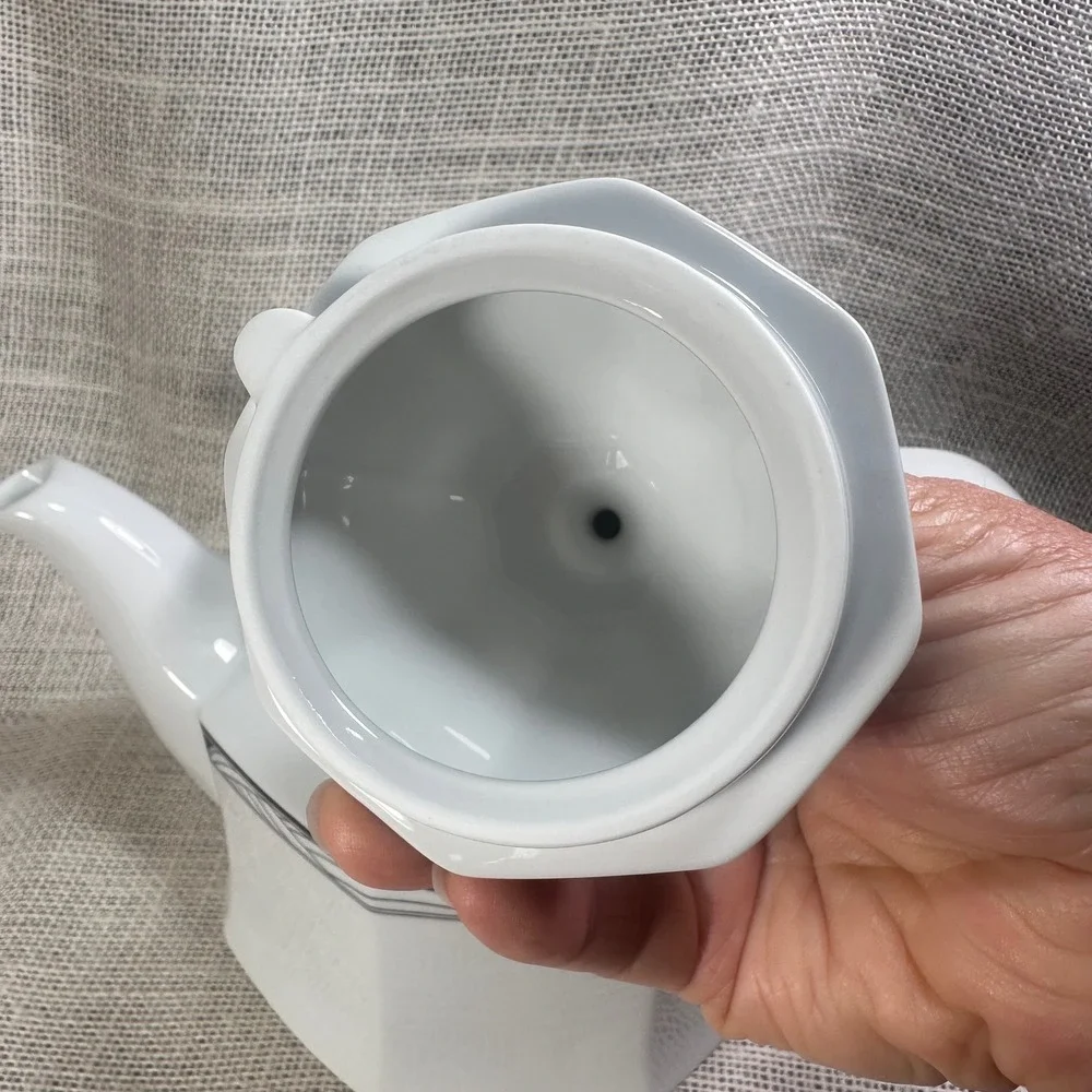 Studio Nova Synthesis Y0031 Teapot White Octagonal Art Deco Black Trim Porcelain